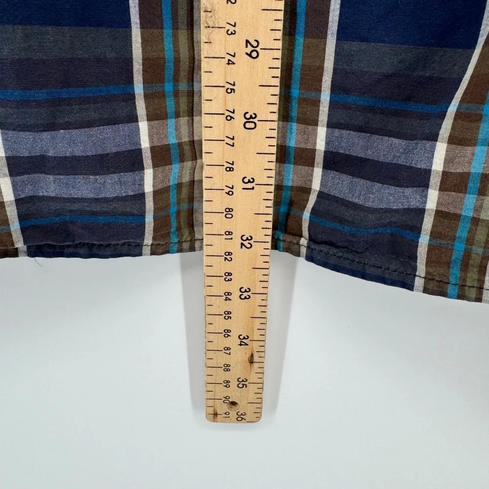 The North Face Button Down Shirt Mens XL Blue Brown Plaid Long Sleeve Cotton